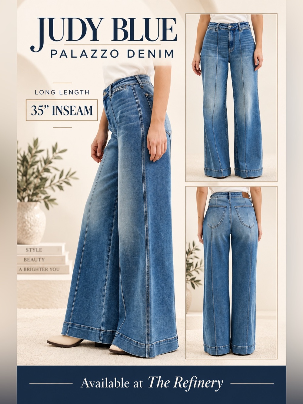 Judy Blue Liza med. Blue high rise Palazzo Wide-Leg Jeans long tall 35” inseam